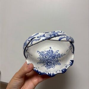 Blue & White Portugal Hand Painted Porcelain Basket Trinket